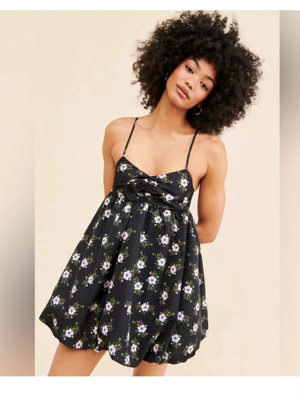 free people black floral dress In A Bubble Spring Mini Black gold buttons embroidered neck midi dress with 4221 color:Ivory